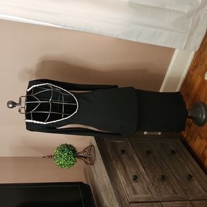 Nwot sz small stretchy side Slit cocktail dress backless with Pearls lomg sleeve